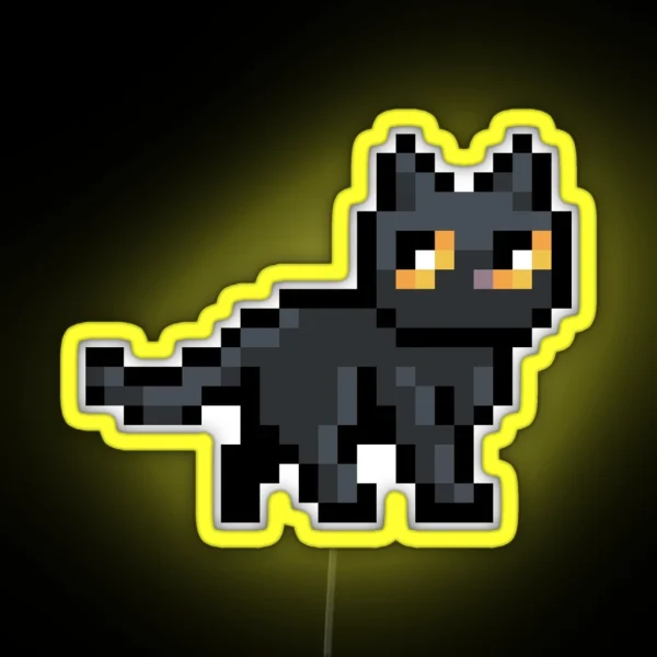 Black Pixel Cat RGB Neon Sign