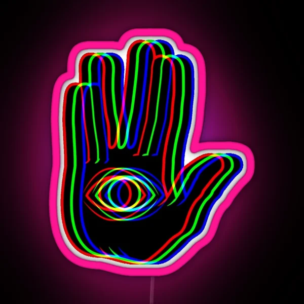 Black Trippy Hamsa RGB Neon Sign