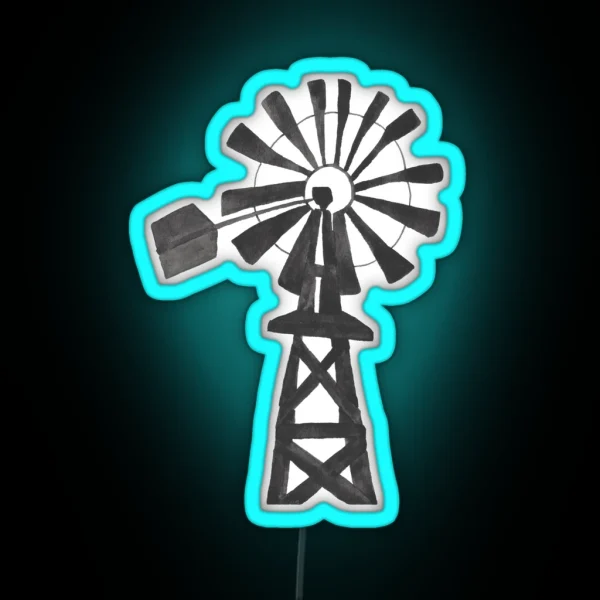 Black Windmill Country Watercolor Painting RGB Neon Sign