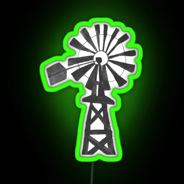 Black Windmill Country Watercolor Painting RGB Neon Sign
