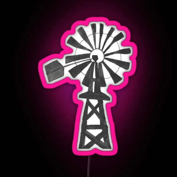 Black Windmill Country Watercolor Painting RGB Neon Sign