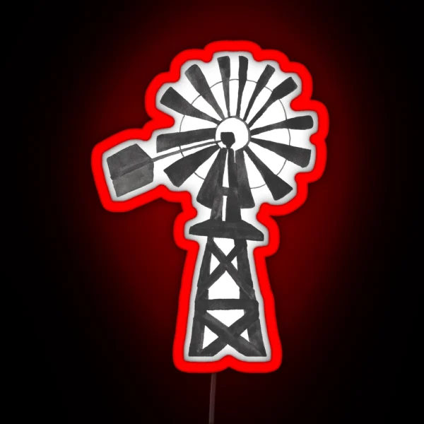 Black Windmill Country Watercolor Painting RGB Neon Sign