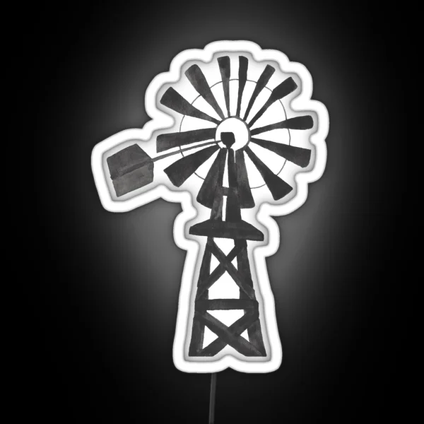 Black Windmill Country Watercolor Painting RGB Neon Sign