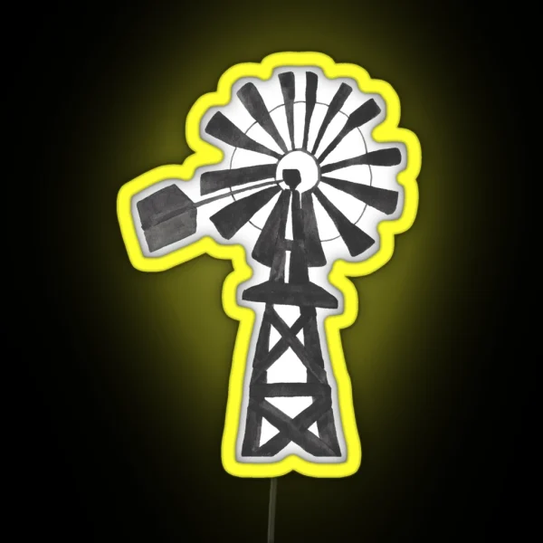 Black Windmill Country Watercolor Painting RGB Neon Sign