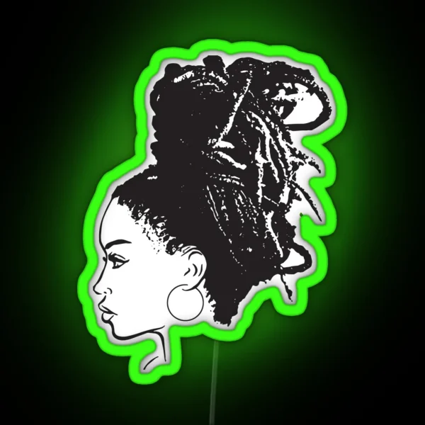 Black Woman African American Braids Dreads Dreadlocks RGB Neon Sign