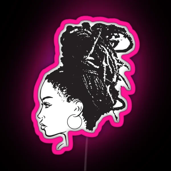 Black Woman African American Braids Dreads Dreadlocks RGB Neon Sign