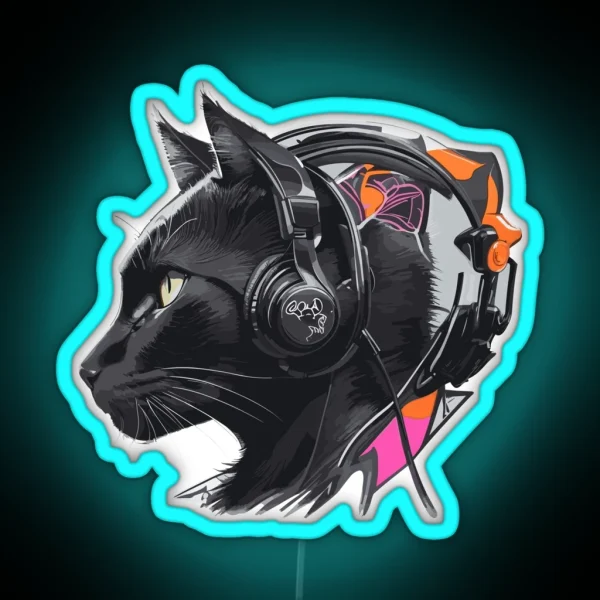 Blackcat Headphone RGB Neon Sign