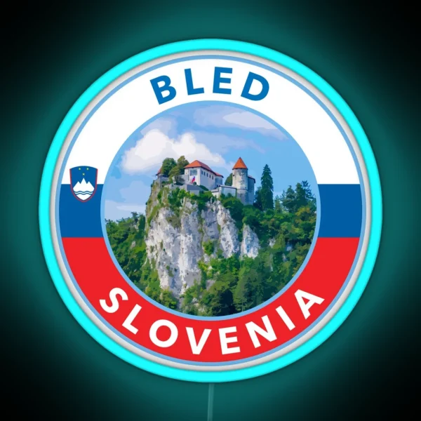 Bled Slovenia Round Emblem RGB Neon Sign