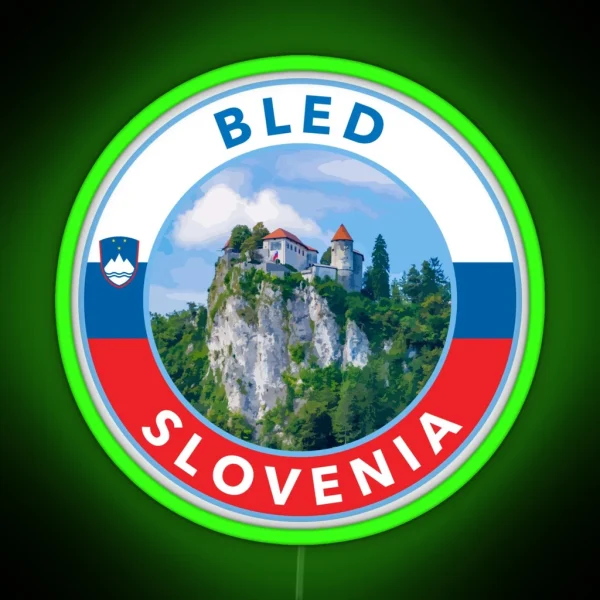 Bled Slovenia Round Emblem RGB Neon Sign
