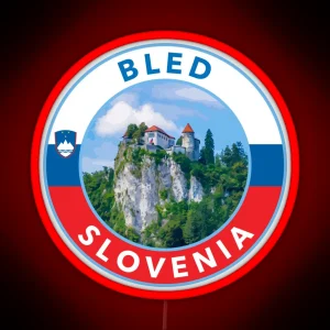 Bled Slovenia Round Emblem RGB Neon Sign