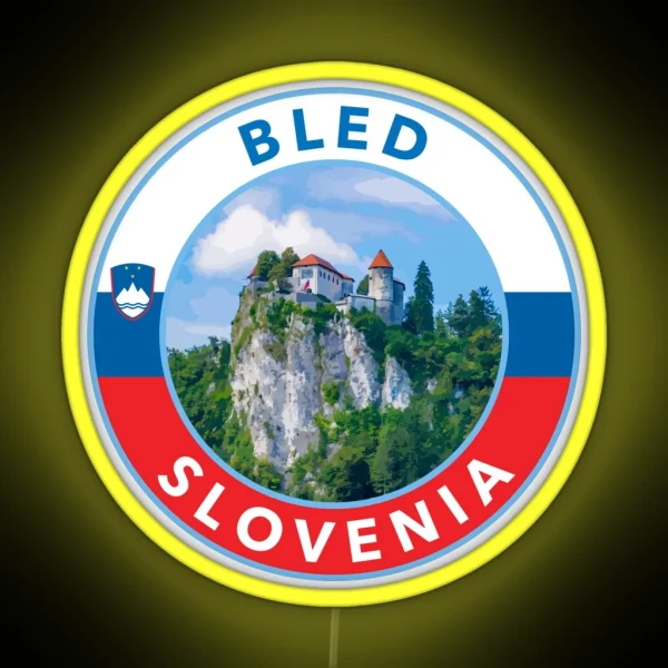Bled Slovenia Round Emblem RGB Neon Sign