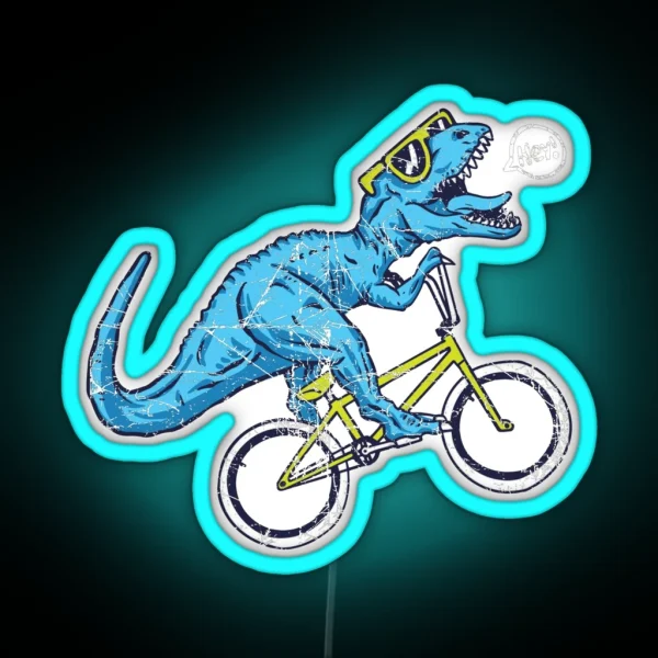 Bleu Dinosaur On A Bike Funny Dinosaur Lover RGB Neon Sign