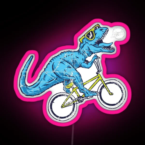 Bleu Dinosaur On A Bike Funny Dinosaur Lover RGB Neon Sign