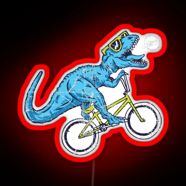 Bleu Dinosaur On A Bike Funny Dinosaur Lover RGB Neon Sign
