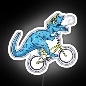 Bleu Dinosaur On A Bike Funny Dinosaur Lover Gift RGB Neon Sign