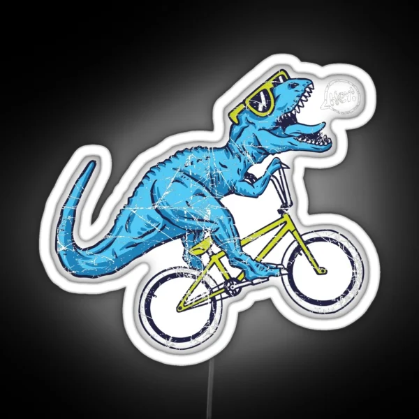 Bleu Dinosaur On A Bike Funny Dinosaur Lover RGB Neon Sign