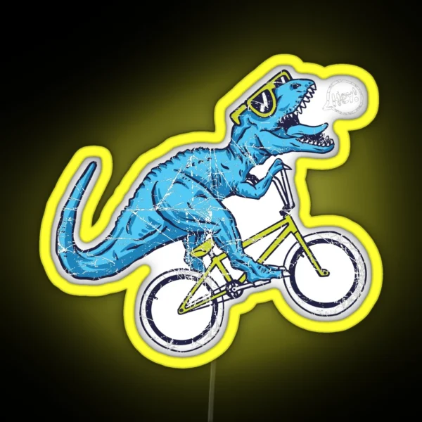 Bleu Dinosaur On A Bike Funny Dinosaur Lover RGB Neon Sign