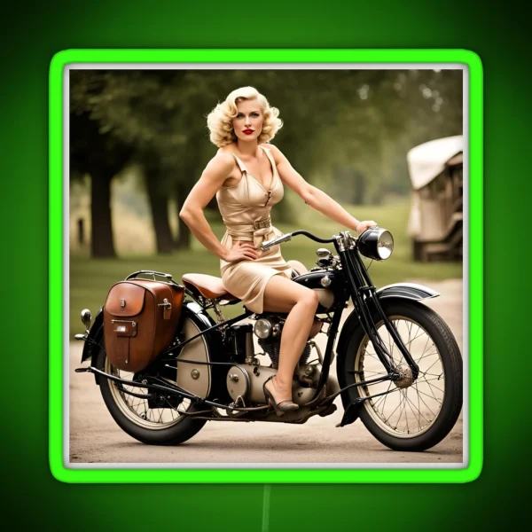 Blonde On A Vintage Motocycle RGB Neon Sign