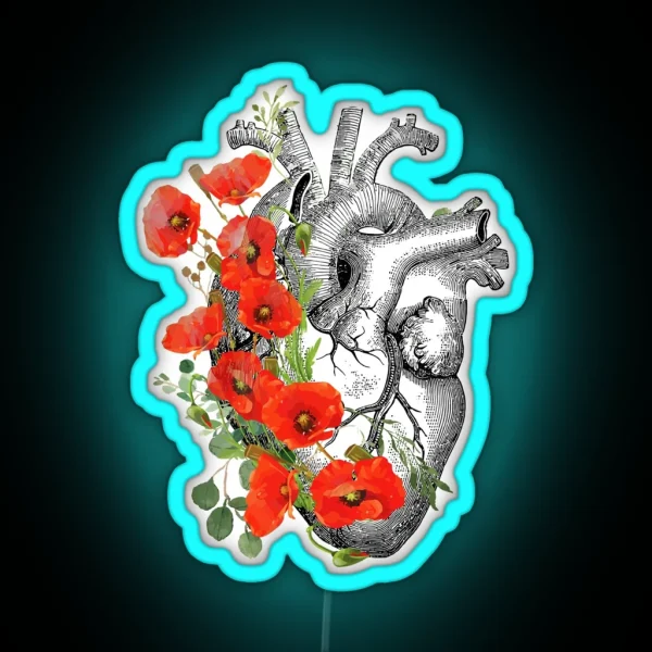 Bloom Floral Heart Human Anatomy Red Poppies And Cute RGB Neon Sign