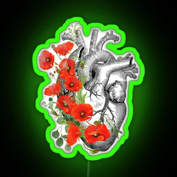 Bloom Floral Heart Human Anatomy Red Poppies And Cute RGB Neon Sign