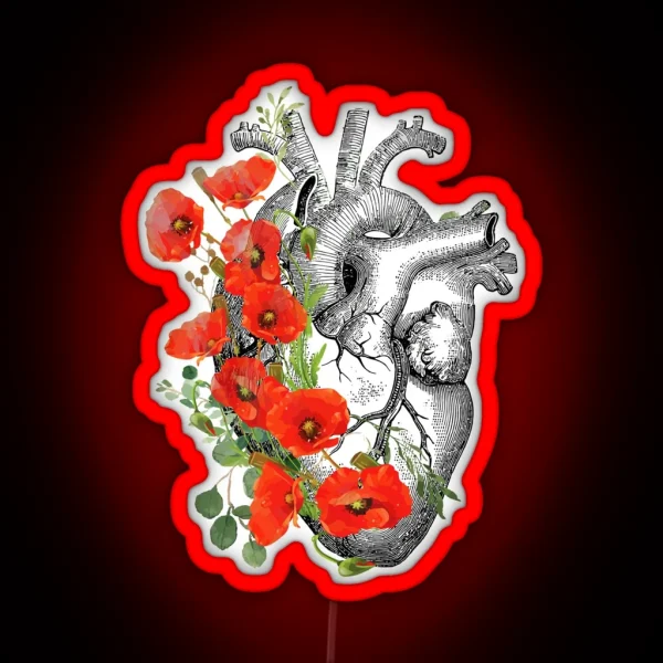 Bloom Floral Heart Human Anatomy Red Poppies And Cute RGB Neon Sign
