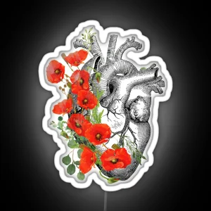 Bloom Floral Heart Human Anatomy Red Poppies And Cute Cool Poppy Mask RGB Neon Sign