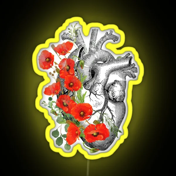 Bloom Floral Heart Human Anatomy Red Poppies And Cute RGB Neon Sign