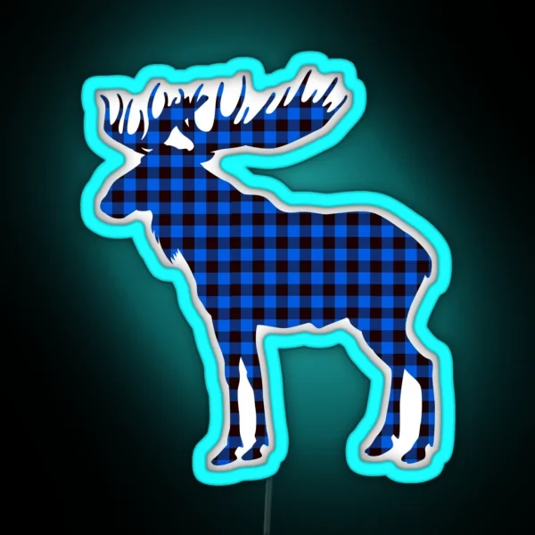 Blue Buffalo Plaid Rustic Moose Pattern RGB Neon Sign