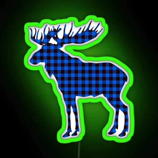 Blue Buffalo Plaid Rustic Moose Pattern RGB Neon Sign