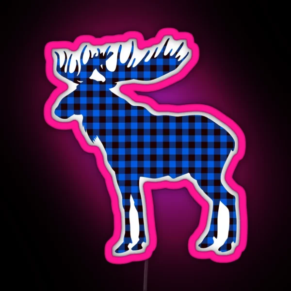 Blue Buffalo Plaid Rustic Moose Pattern RGB Neon Sign