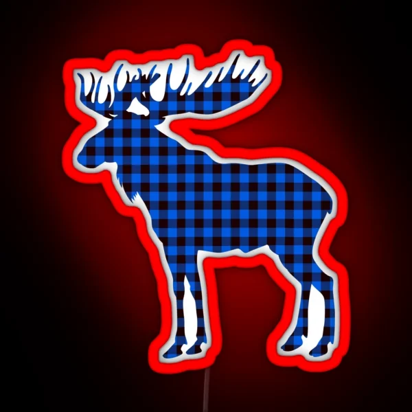 Blue Buffalo Plaid Rustic Moose Pattern RGB Neon Sign