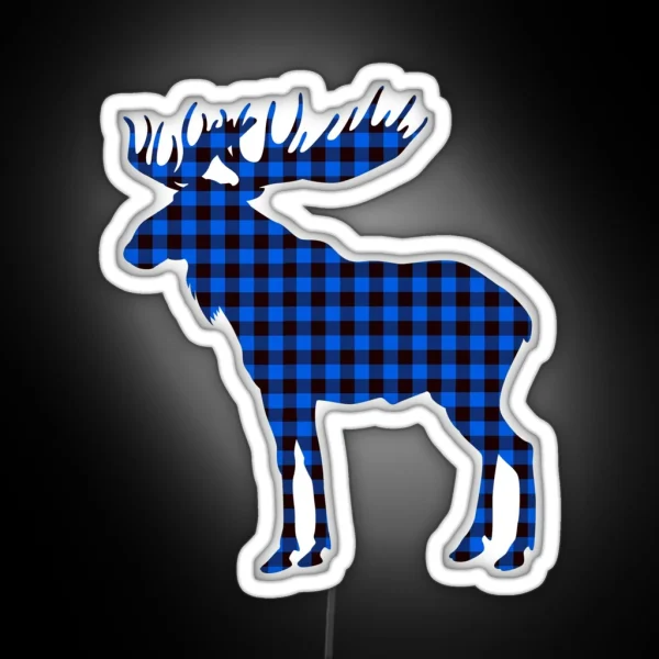 Blue Buffalo Plaid Rustic Moose Pattern RGB Neon Sign