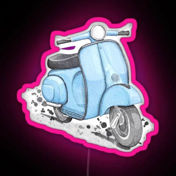 Blue Classic Vintage European Style Scooter RGB Neon Sign