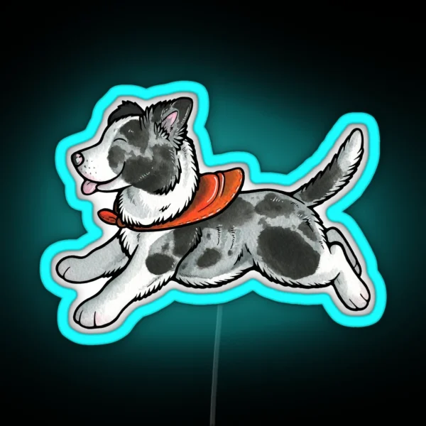 Blue Merle Border Collie Puppy RGB Neon Sign