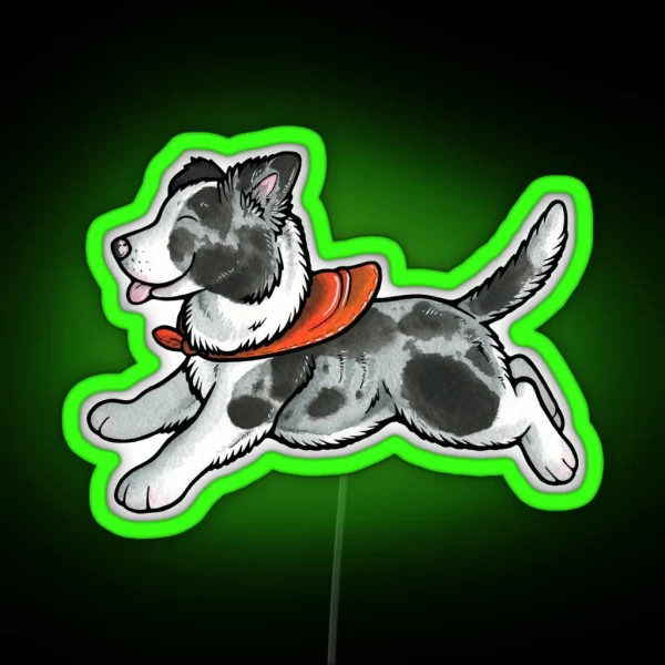 Blue Merle Border Collie Puppy RGB Neon Sign