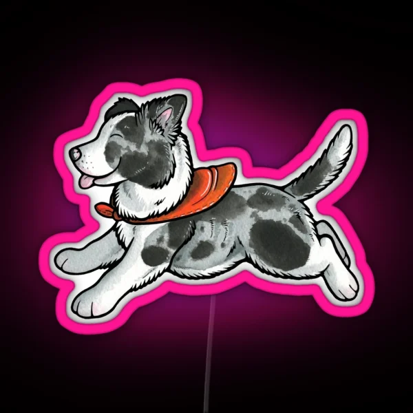 Blue Merle Border Collie Puppy RGB Neon Sign