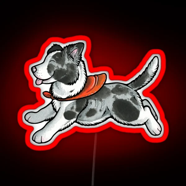 Blue Merle Border Collie Puppy RGB Neon Sign