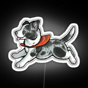 Blue Merle Border Collie Puppy RGB Neon Sign