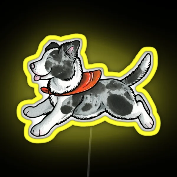 Blue Merle Border Collie Puppy RGB Neon Sign