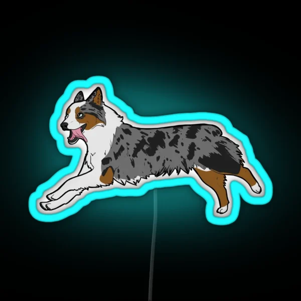 Blue Merle Tri Aussie Running RGB Neon Sign