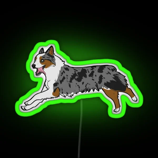 Blue Merle Tri Aussie Running RGB Neon Sign