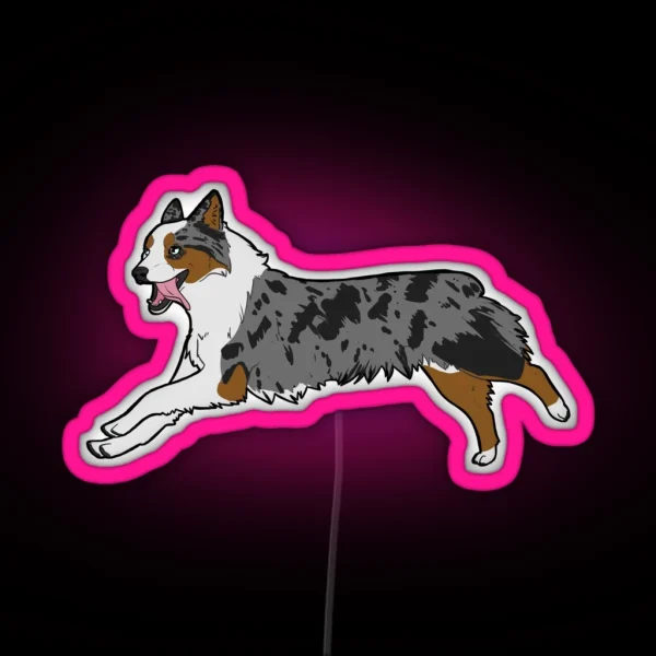 Blue Merle Tri Aussie Running RGB Neon Sign
