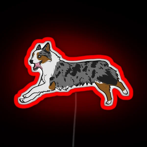 Blue Merle Tri Aussie Running RGB Neon Sign