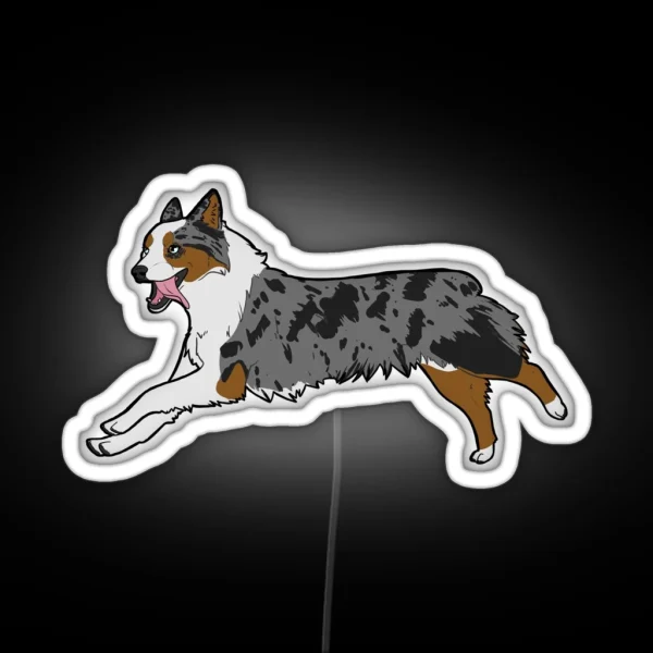 Blue Merle Tri Aussie Running RGB Neon Sign