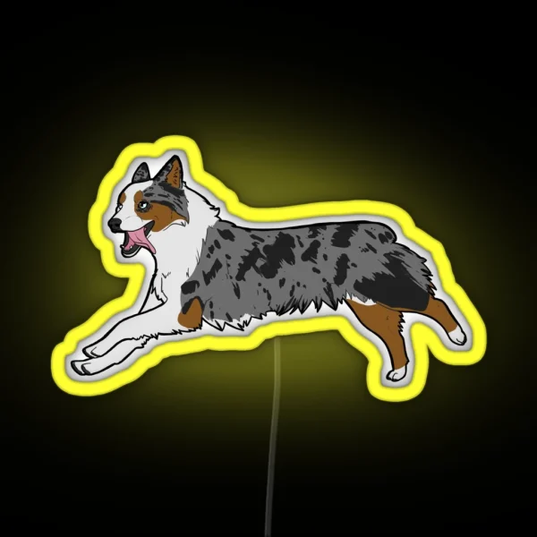 Blue Merle Tri Aussie Running RGB Neon Sign