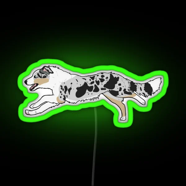 Blue Merle Tri Border Collie Running RGB Neon Sign
