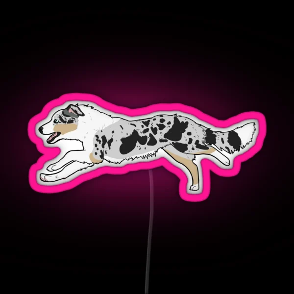 Blue Merle Tri Border Collie Running RGB Neon Sign