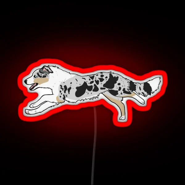 Blue Merle Tri Border Collie Running RGB Neon Sign