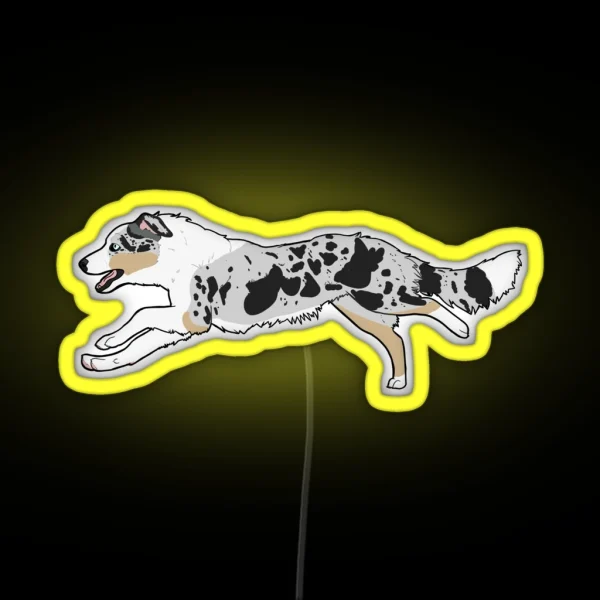 Blue Merle Tri Border Collie Running RGB Neon Sign