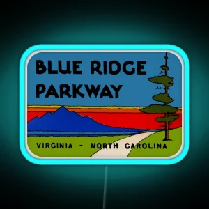 Blue Ridge Parkway Virginia North Carolina Vintage Travel Decal RGB Neon Sign